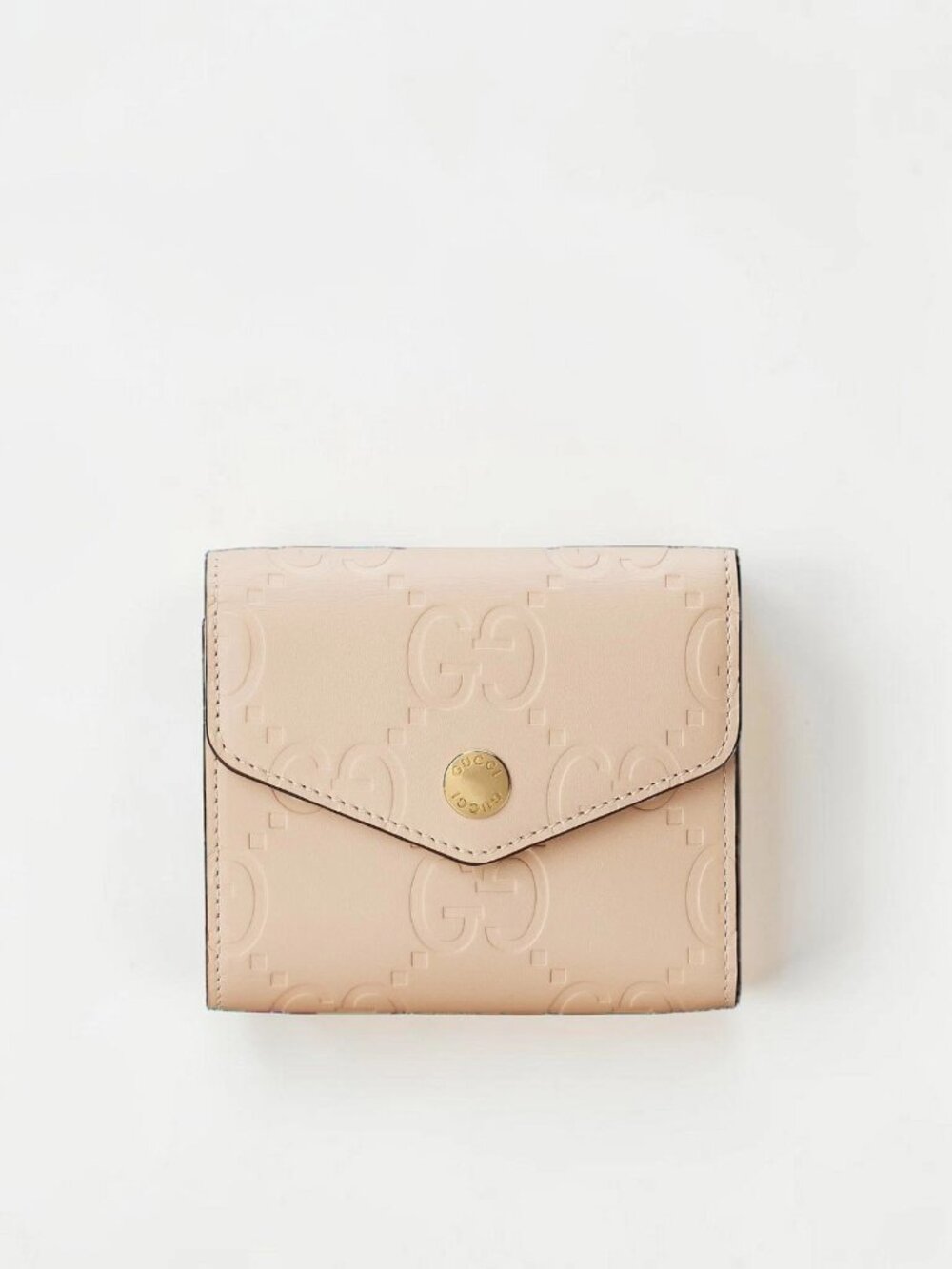 $850 Authentic Gucci Beige Gilbert GG Monogram Leather Trifold Wallet